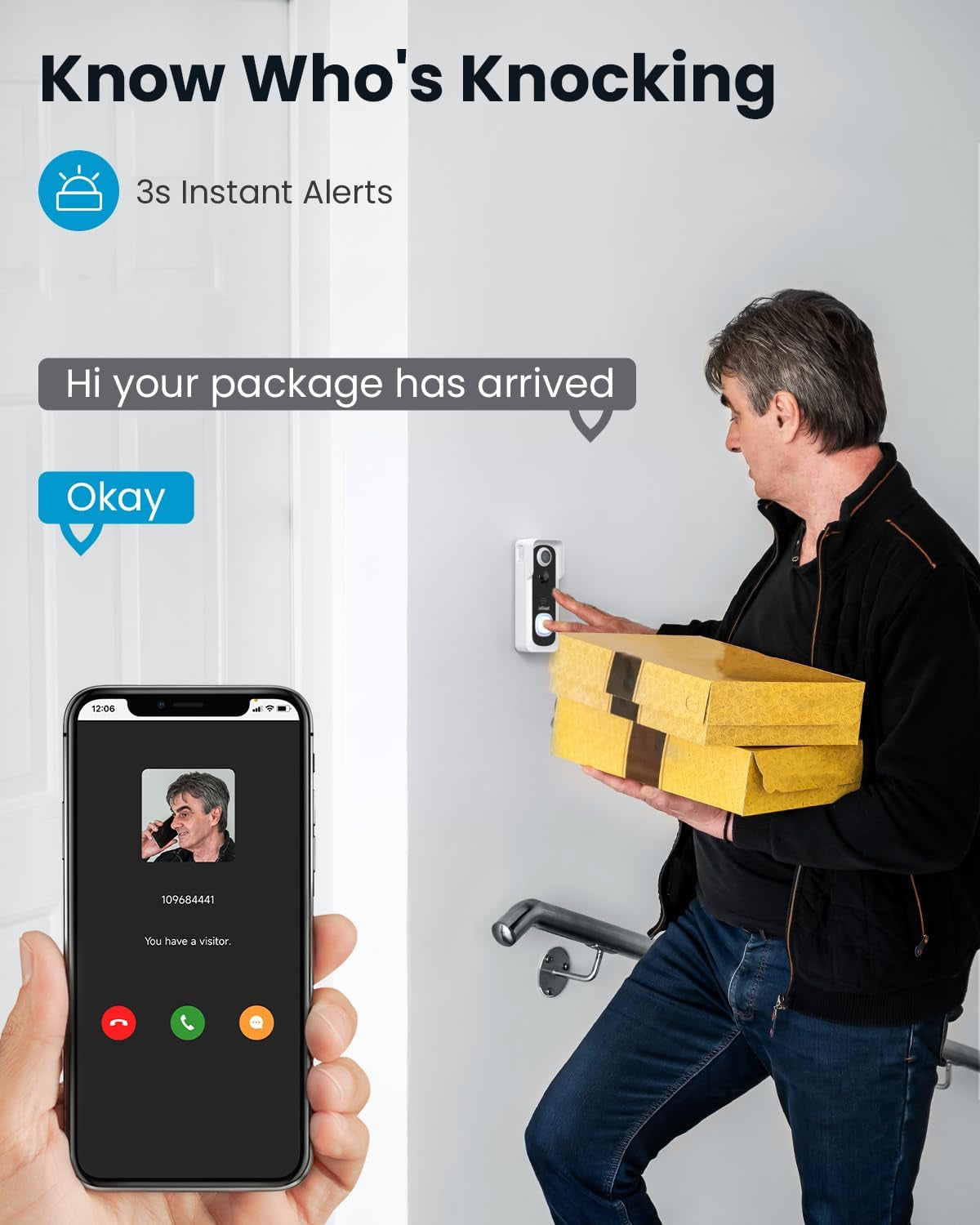 Video Doorbell Wireless with Chime - 2K HD Doorbell Camera, Smart Home Security Door Bell Voice Message and Changer, Two-Way Audio, PIR Detection, Easy Installation, Night Vision