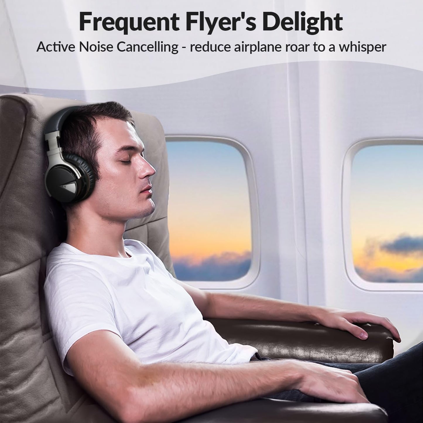 E7 Active Noise Cancelling Headphones Bluetooth Headphones Wireless Headphones over Ear with Microphone Deep Bass, Comfortable Protein Earpads, 30 Hours Playtime for Travel/Work, Black