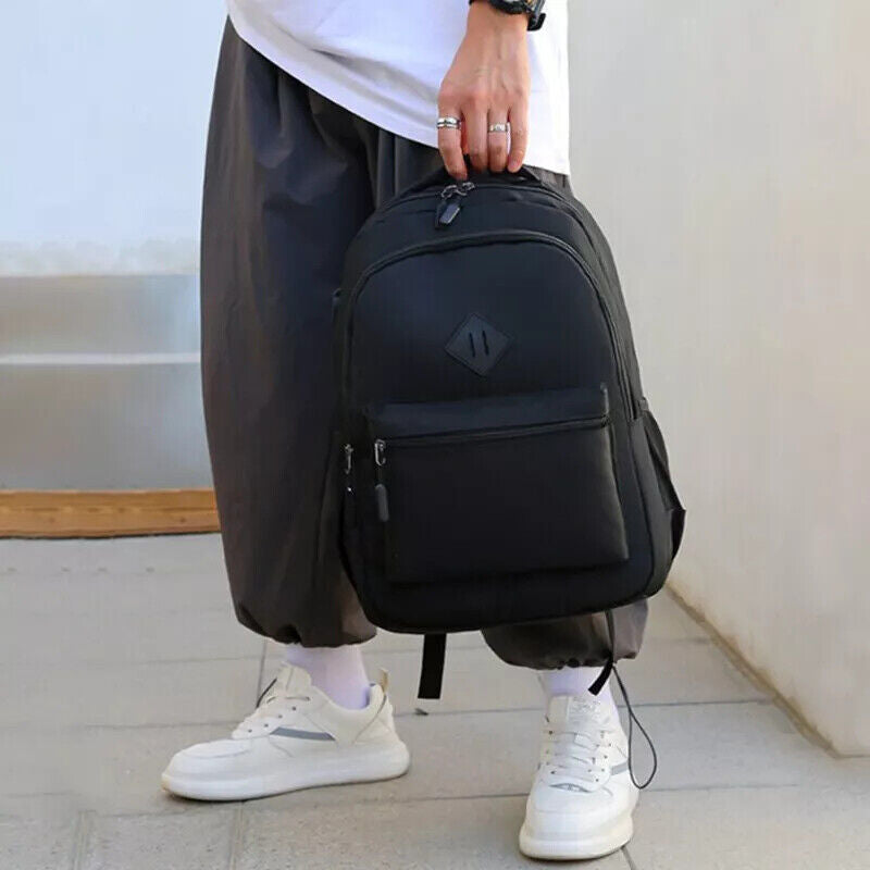 Unisex Laptop Backpack Large Leather Travel Rucksack School Bag Black