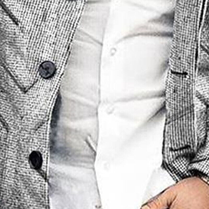 Men’s Long Sleeve Woolen Trench Coat – Warm Plaid Office Jacket for Winter Style