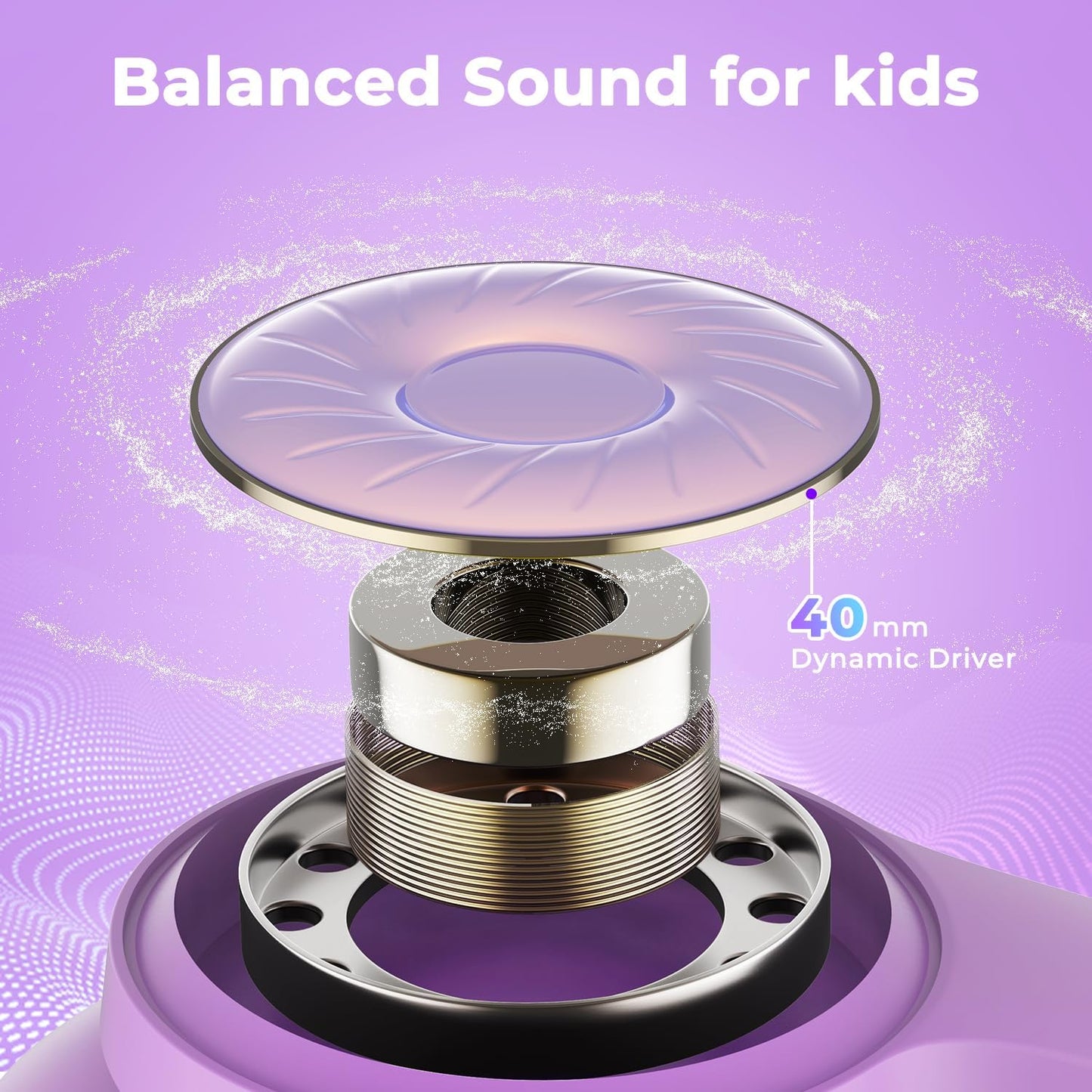 BTH26 Active Noise Cancelling Headphones for Kids, 60H Play Time, Type-C Fast Charging, 80Dba Safe Volume, Bluetooth5.4 Kids Headphones Wireless Aux Cord for Airplane Travel, Purple