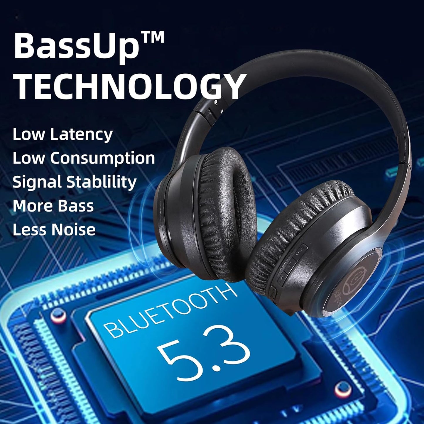 Noise Cancelling Headphones Wireless Bluethooth V5.3,Foldable over Ear Headphones with Dual 40MM Big Spearker Hifi Stereo Sound Deep Bass,60H Playtime Wireless Headset for PC Cellphone(Black)