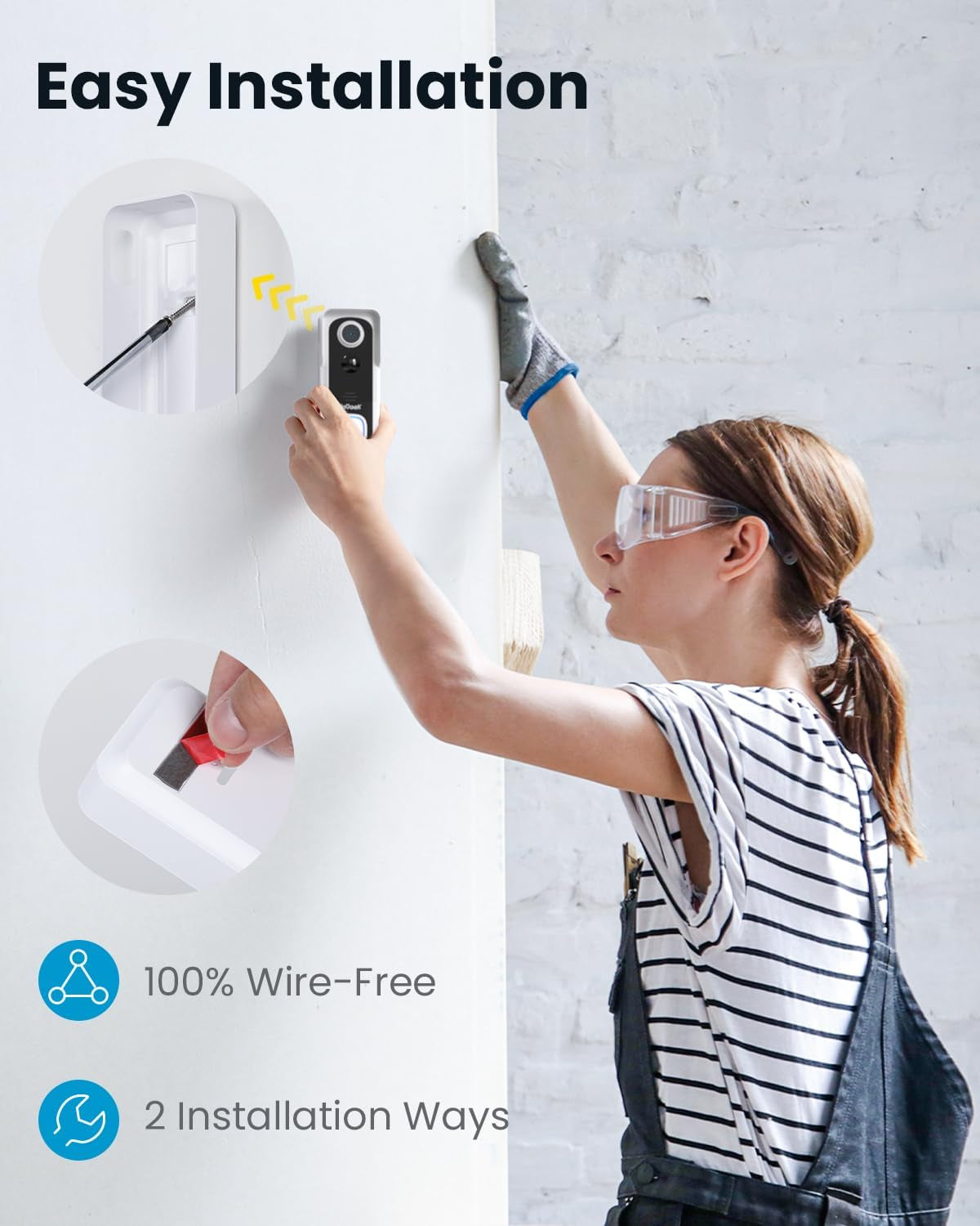 Video Doorbell Wireless with Chime - 2K HD Doorbell Camera, Smart Home Security Door Bell Voice Message and Changer, Two-Way Audio, PIR Detection, Easy Installation, Night Vision