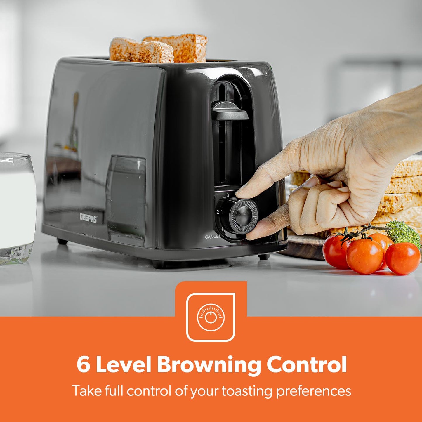 Geepas 650W 2-Slice Toaster & 2200W Illuminating Electric Kettle Combo Set - 1.7L Cordless Jug
