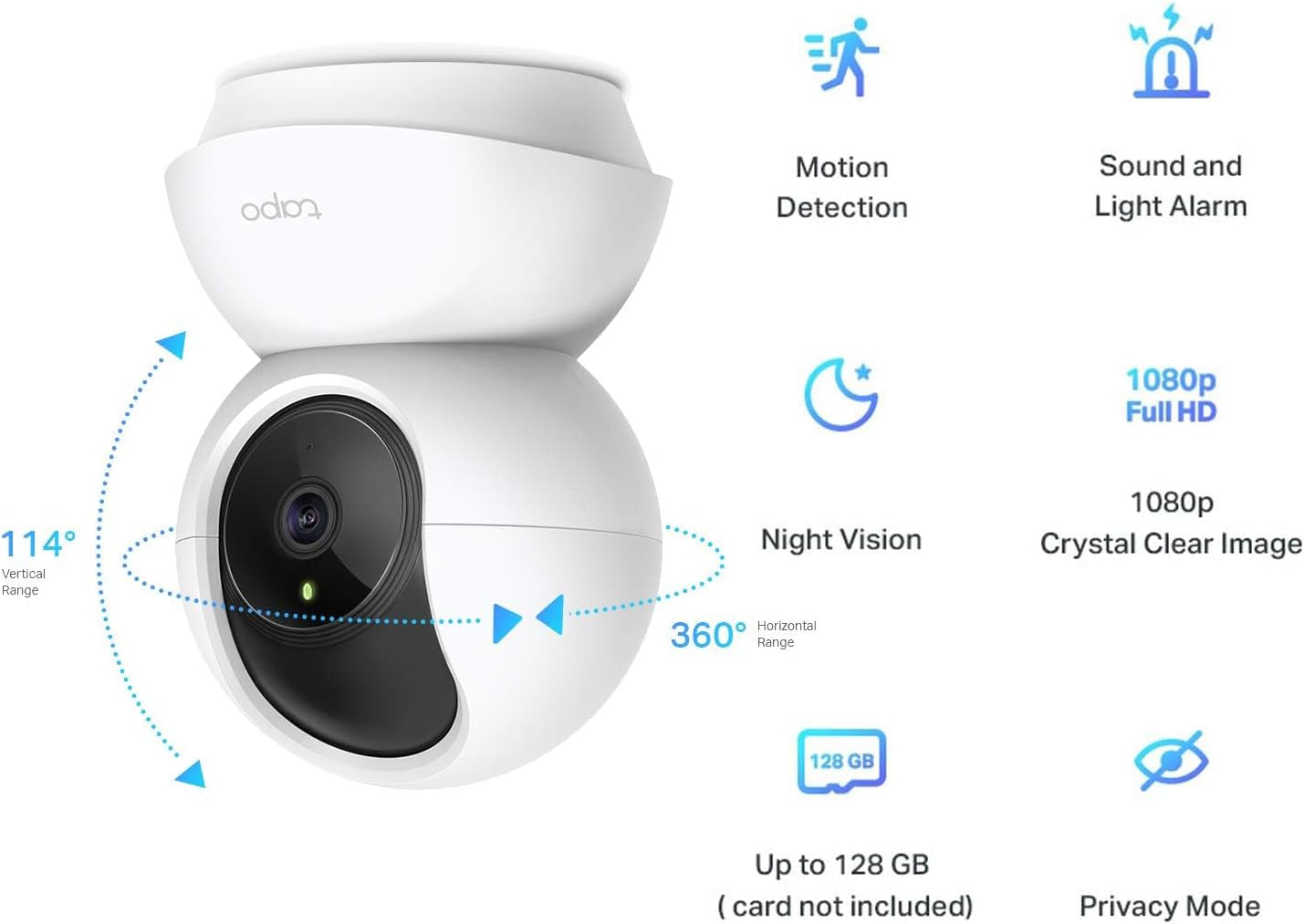 Wifi Camera, Indoor Camera for Security, 1080P Pet Camera, Wireless 360ยฐ for Baby Monitor, AI Monitor,Smart Motion Detection & Tracking,Night Vision, Works with Alexa&Google (TC70) No Monthly Fee