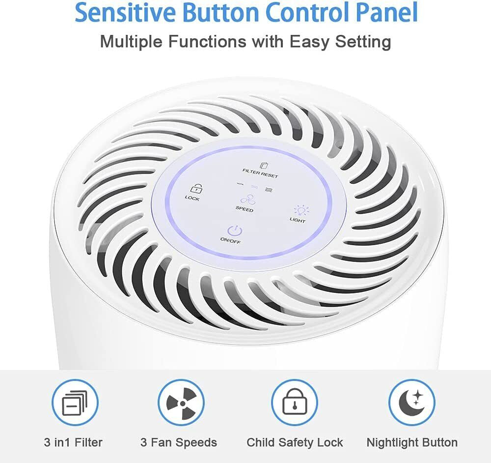 Air Purifier with HEPA & Active Carbon Filter Home Air Cleaner Noise Reduction
