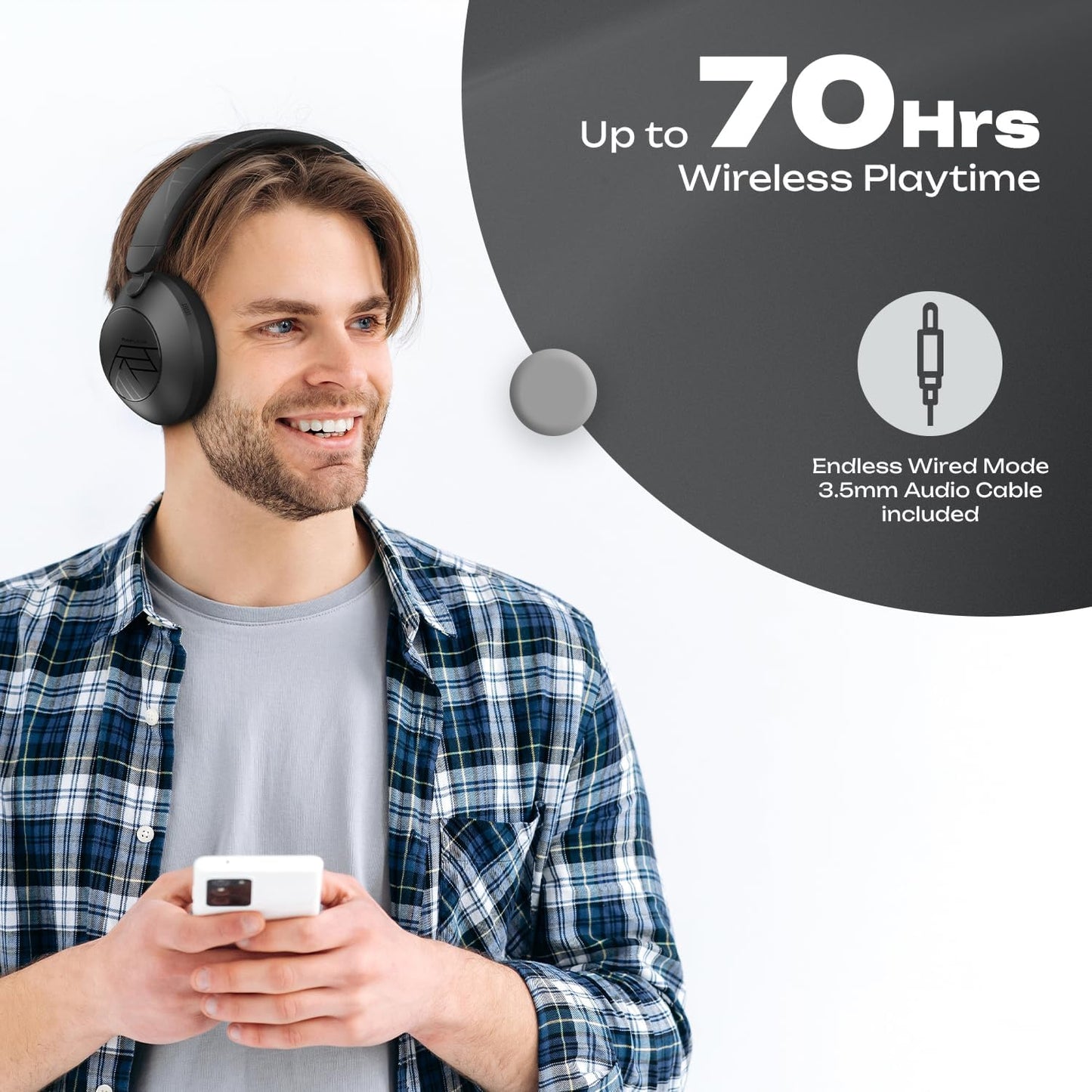 Wireless Headphones over Ear, Bluetooth Headphones, 4 EQ Modes, 70H Playtime, Hi-Fi Stereo, Headphones with Microphone, Soft Memory Foam Earmuffs, Foldable for Iphone/Pc/Travel/Tv