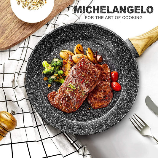 8cm Non-Stick Frying Pan with Lid - Granite Coating, Induction Compatible, Scratch-Resistant, and Stay-Cool Bakelite Handle