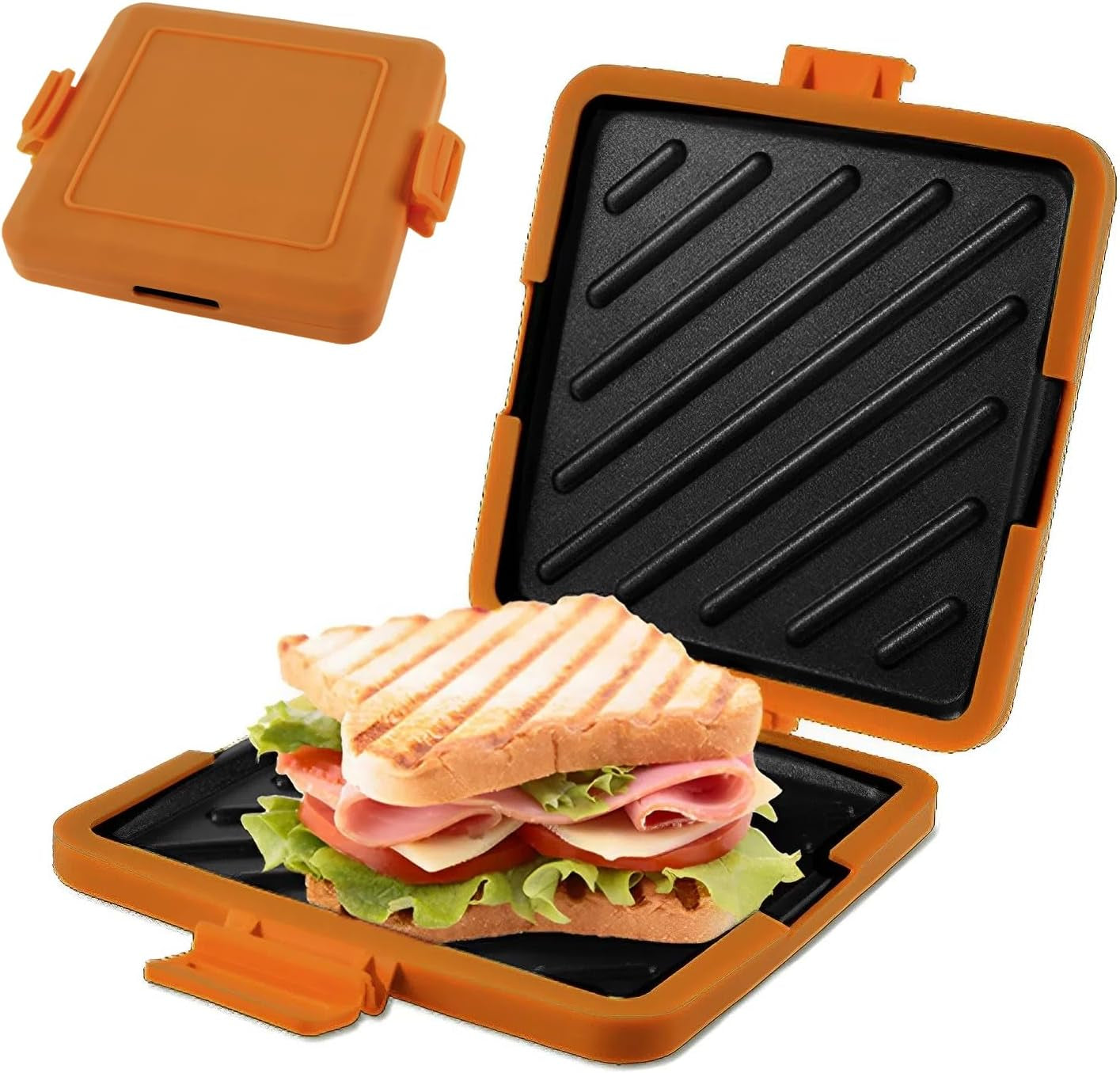 Microwave Toastie Maker, Microwave Toastie Sandwich Maker and Grill Wireless Silicone Microwaveable Cookware, Adjustable Toastie Maker Breakfast Sandwich Maker Non-Stick for Bread Sandwich (Orange)