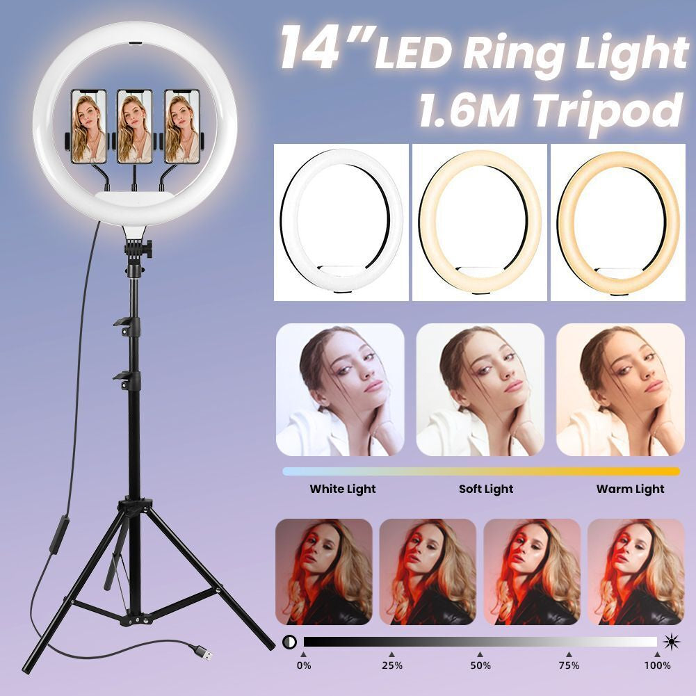 12" to 14" LED Selfie Ring Light with Tripod Stand & Phone Holder for Makeup Live