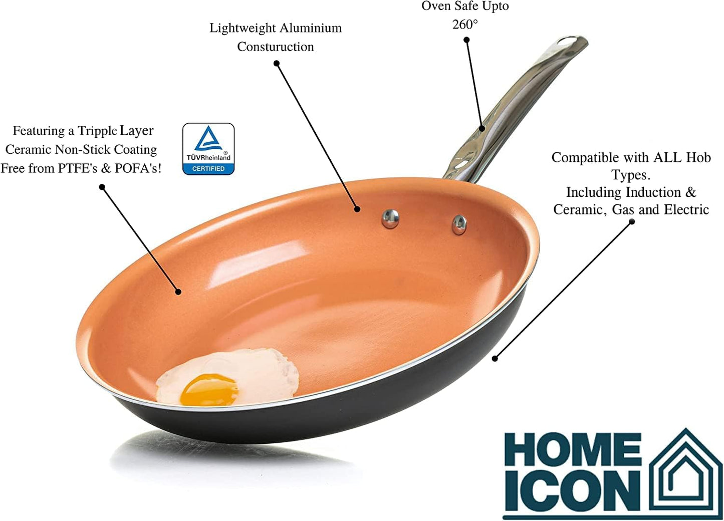 Non-Stick Ceramic Frying Pan 26cm (10") – Copper Granite Induction Pan for Healthy Oil-Free Cooking