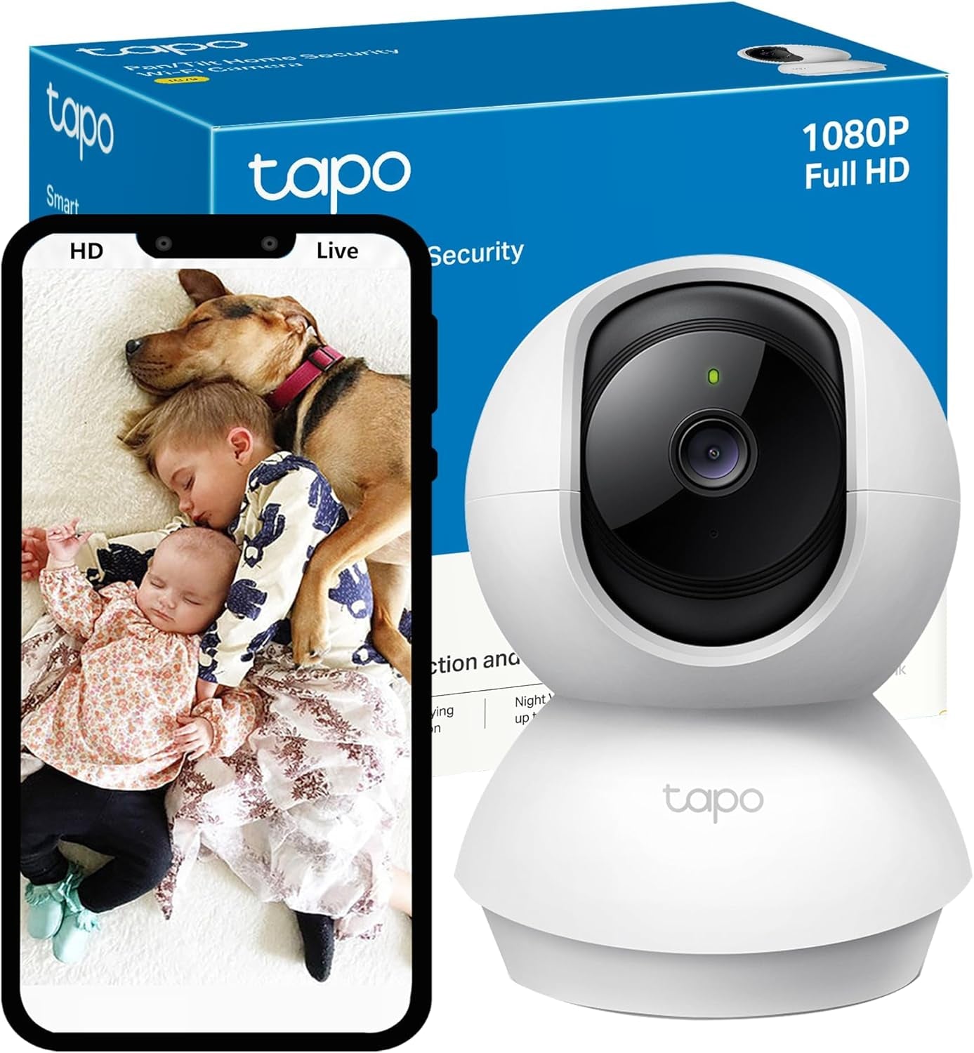 Wifi Camera, Indoor Camera for Security, 1080P Pet Camera, Wireless 360ยฐ for Baby Monitor, AI Monitor,Smart Motion Detection & Tracking,Night Vision, Works with Alexa&Google (TC70) No Monthly Fee
