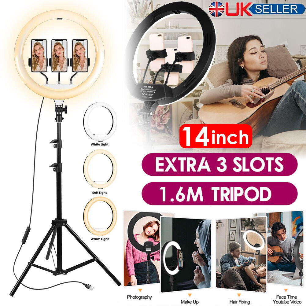 12" to 14" LED Selfie Ring Light with Tripod Stand & Phone Holder for Makeup Live