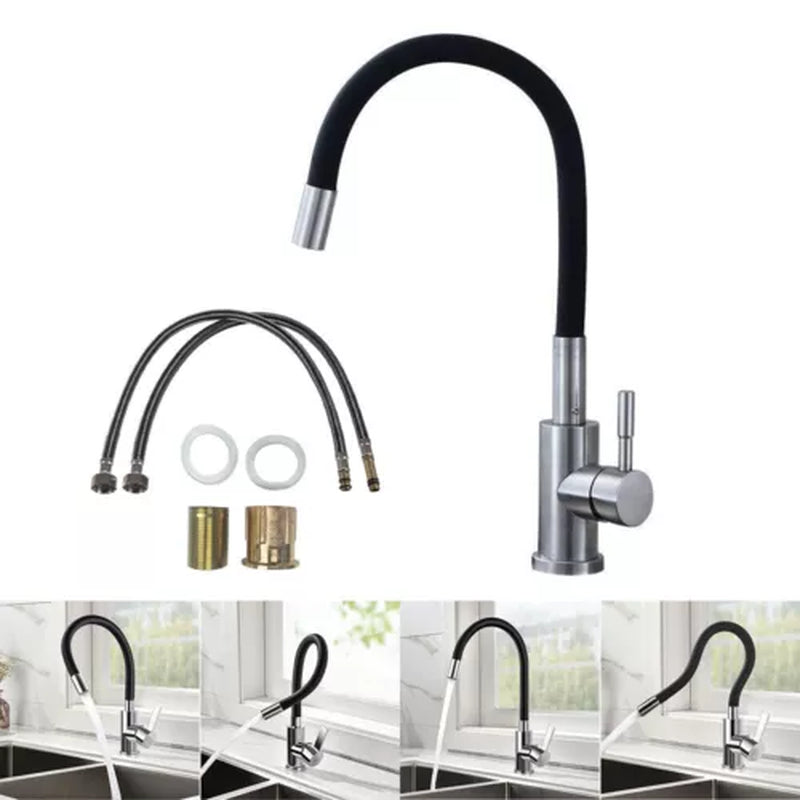 Flexible Kitchen Sink Mixer Tap with Swivel Spout, Single Lever Faucet, and 360° Rotatable Hose - Black