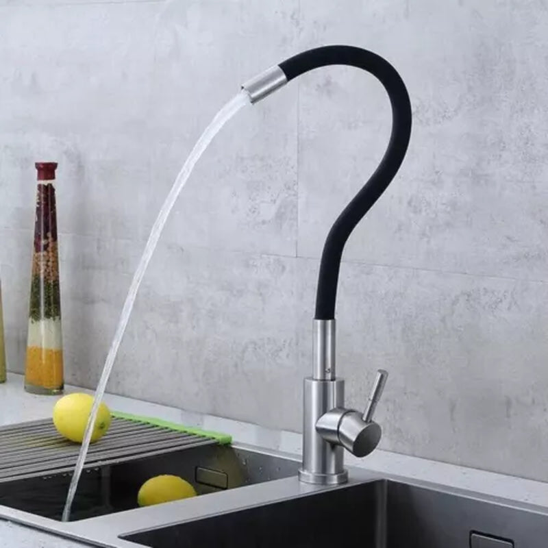 Flexible Kitchen Sink Mixer Tap with Swivel Spout, Single Lever Faucet, and 360° Rotatable Hose - Black