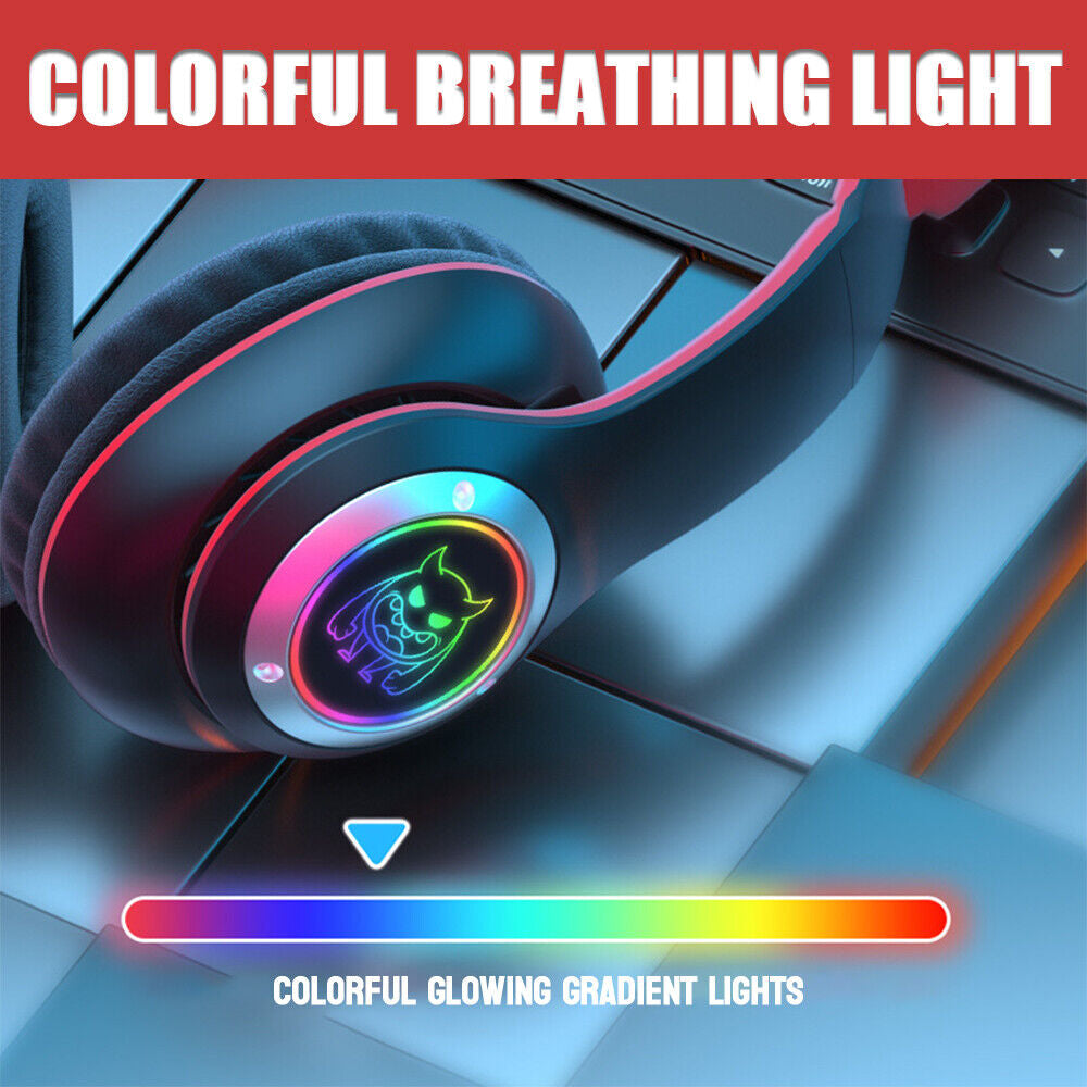 Wireless Bluetooth Headphones with LED Light for Game Sports Music Cool Design