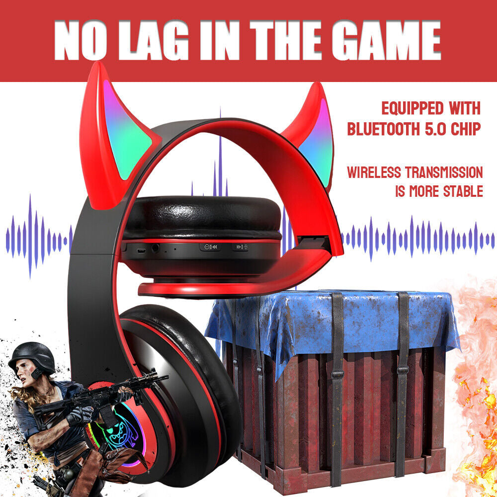 Wireless Bluetooth Headphones with LED Light for Game Sports Music Cool Design
