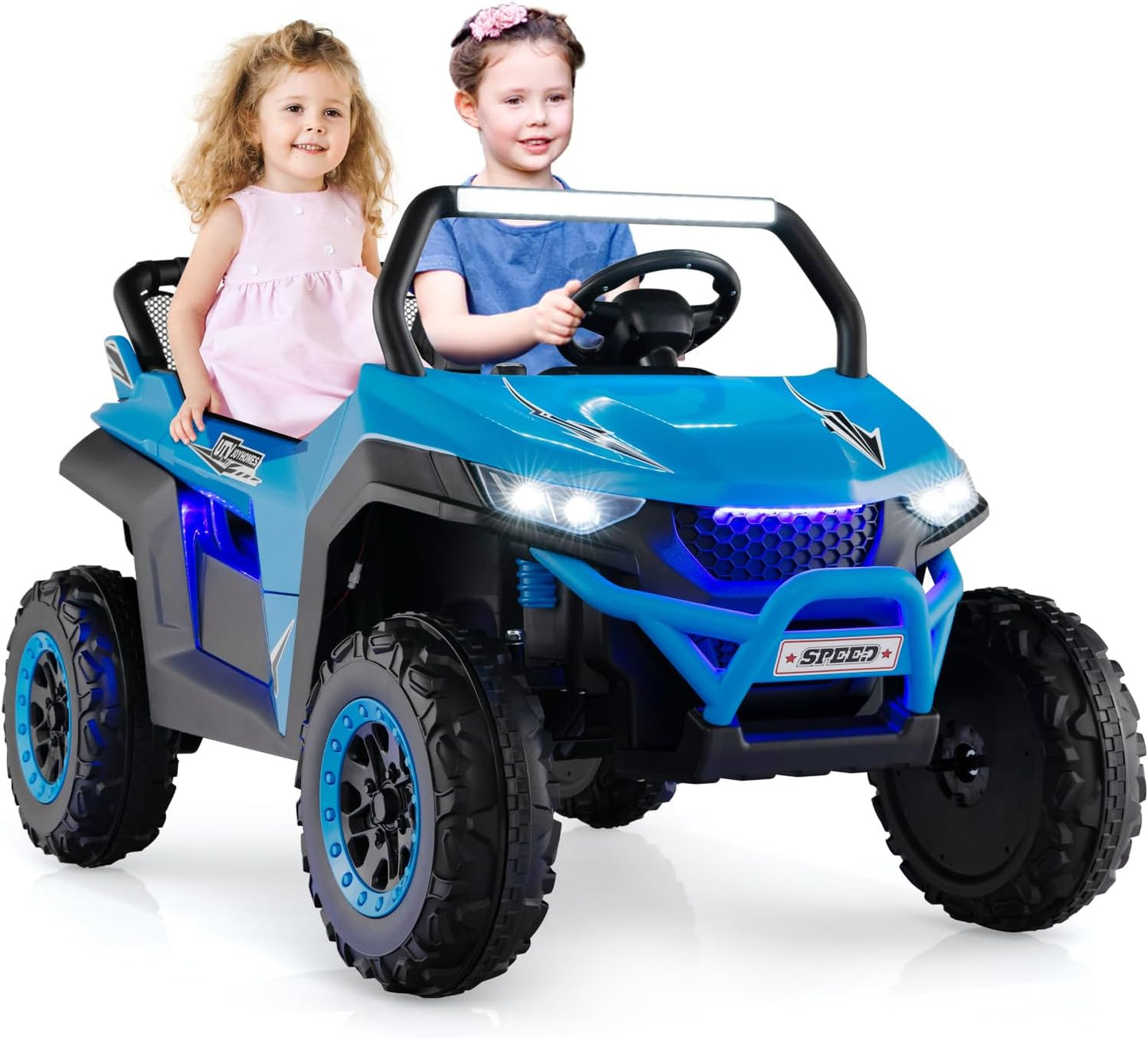 Kids Electric UTV, 2-Seater 12V Battery Powered Toy Car with Remote Control, Lights, Bluetooth, MP3, USB, FM, High/Low Speed & Suspension Spring, Children Ride on Car for 3-8 Years Old (Pink)