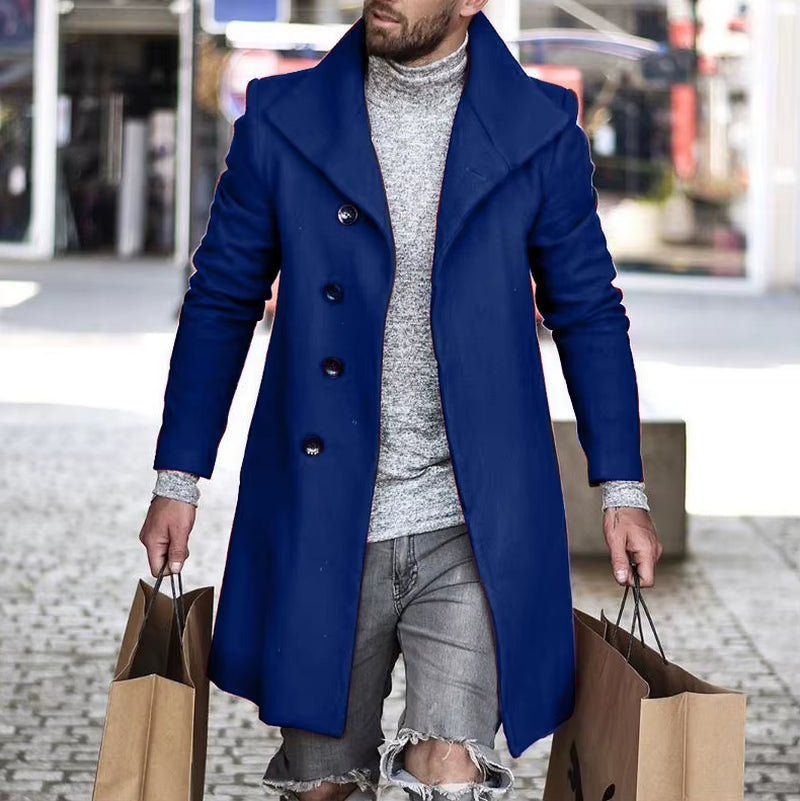 Hot Style 2022 Autumn Winter Woolen Coat Mid-Length Coat Woolen Lapel Single-Breasted Men's Clothing