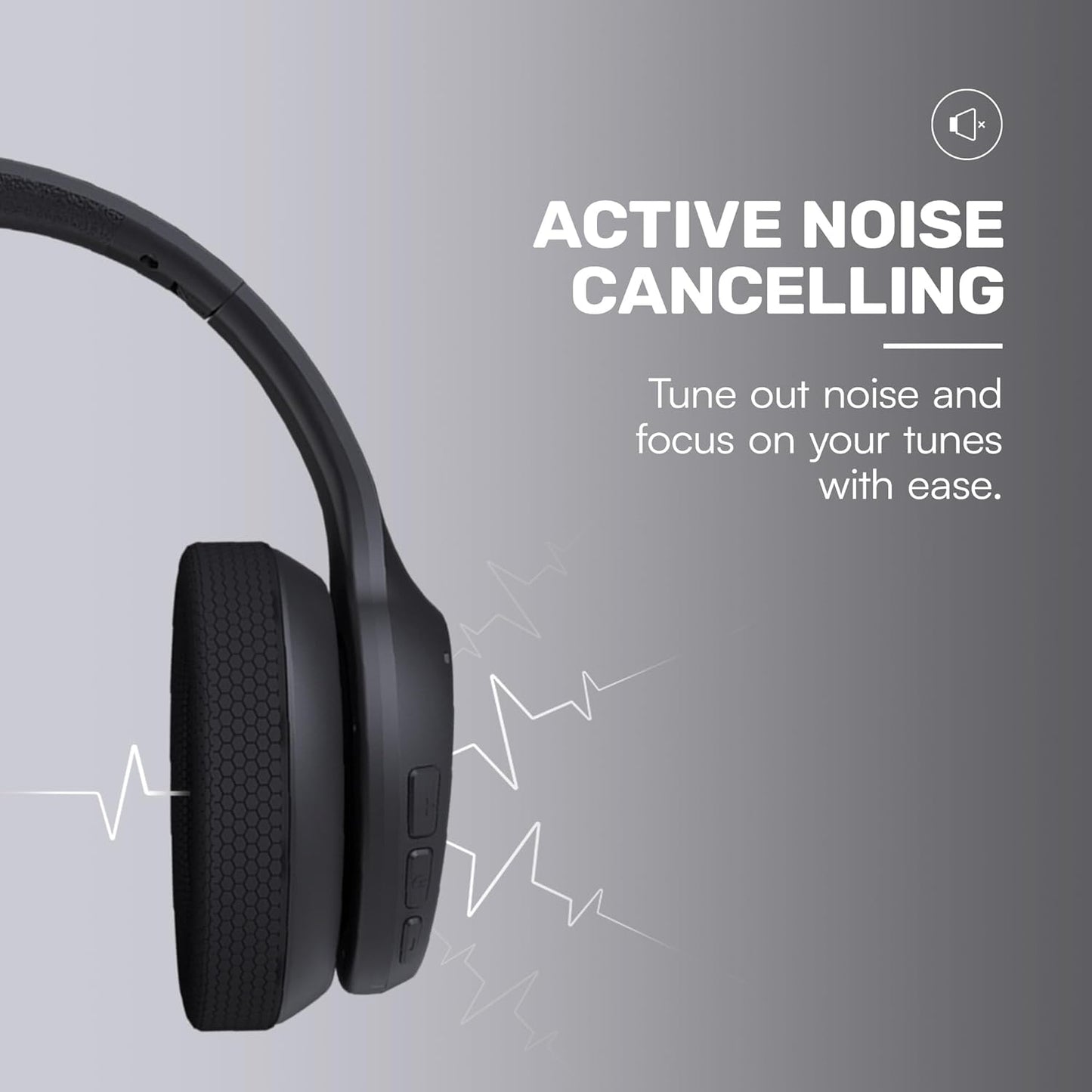Fitness Headphones - Wireless Over-Ear-Headphones with 38 Hours of Battery, Active Noise Cancellation, Voice Command, Interchangeable Ear Cushions, IPX4 Water Resistance, (Black)