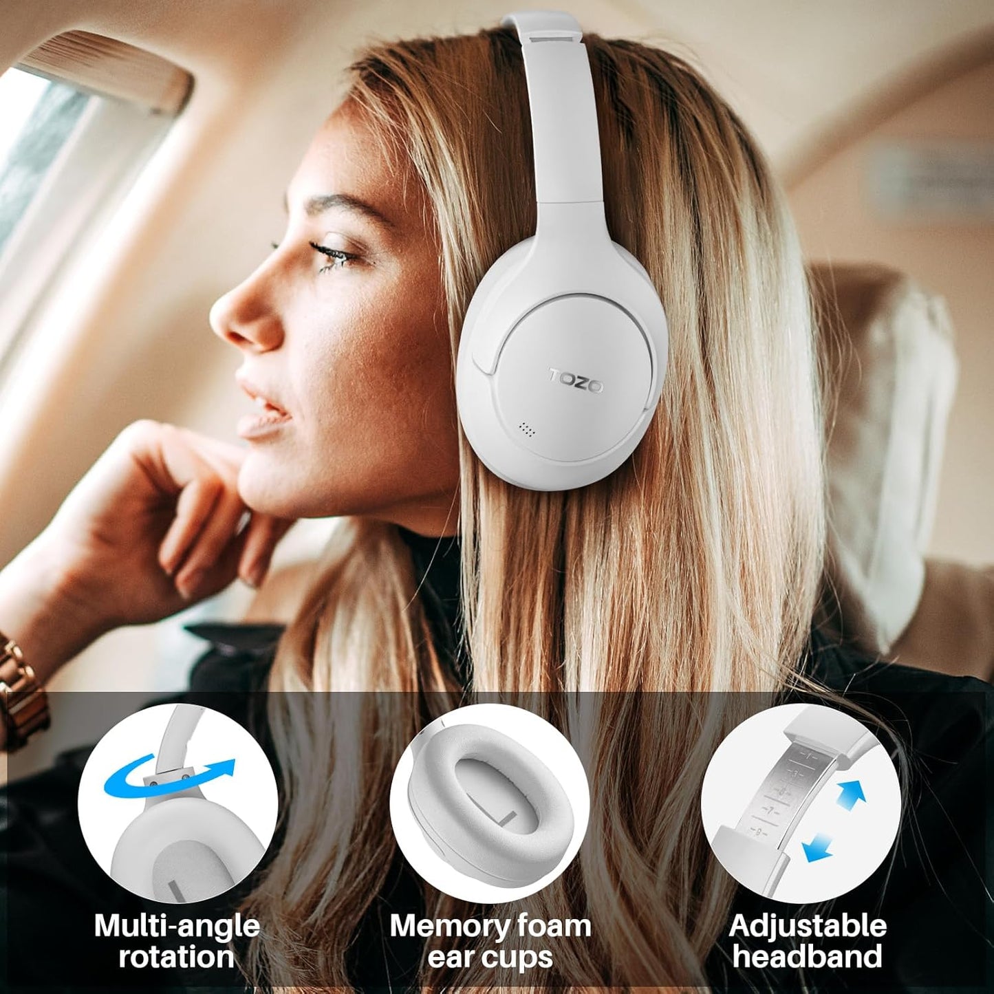 HT2 Hybrid Active Noise Cancelling Wireless Headphones, 60H Playtime Lossless Audio over Ear Bluetooth Headphones, Hi-Res Audio Deep Bass Foldable Lightweight Headset for Workout