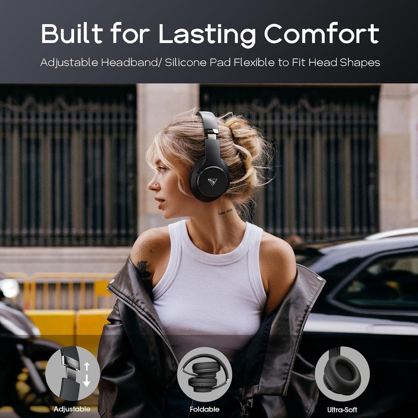 Bluetooth Headphones over Ear, 90H Playtime Bluetooth 5.3 Wireless Headphones with Mic, Foldable Lightweight Headphones Wireless with Hifi Stereo Sound, Deep Bass for Travel PC Cellphone(Black)