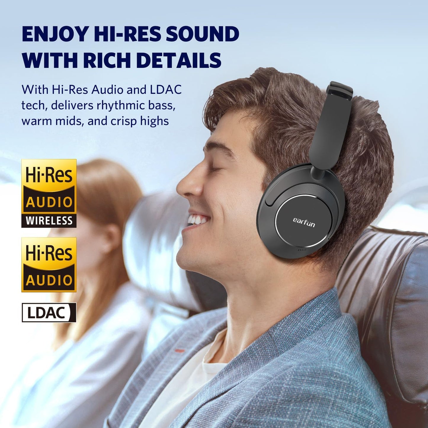 Wave Pro Hybrid Active Noise Cancelling Headphones, Wireless over Ear Bluetooth Headphones, LDAC Hi-Res Audio, 80H Playtime, Comfortable Fit, 5-Mic Clear Calls, Multipoint Connection, EQ in APP