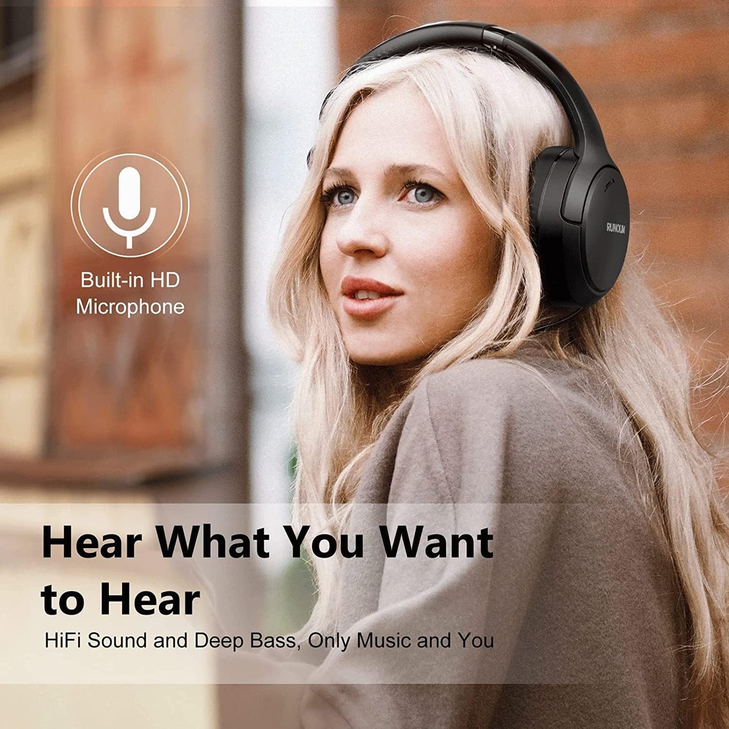 Hybrid Active Noise Cancelling Headphones, Wireless over Ear Bluetooth Headphones with Microphone, 70H Playtime, Foldable Wireless Headphones with Hifi Audio, Deep Bass for Home Travel Office