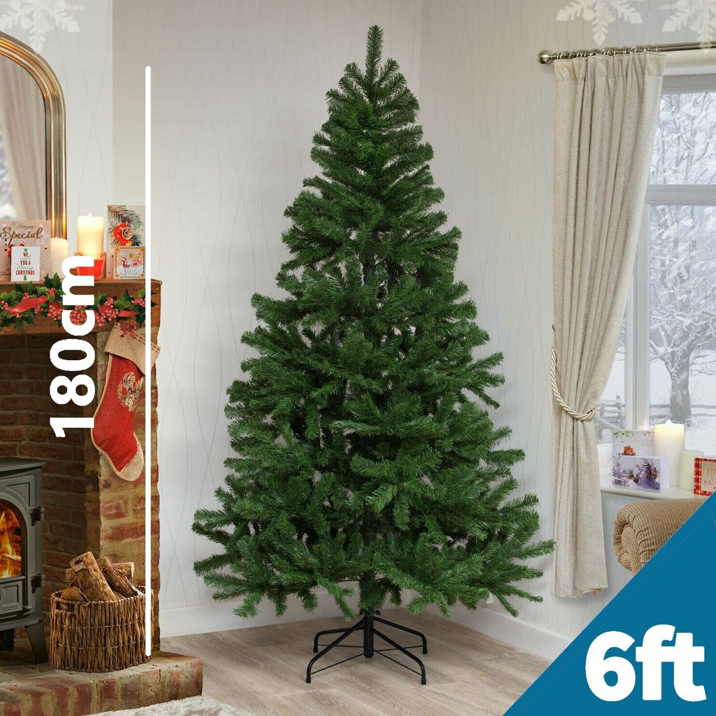CHRISTMAS TREE with STAND BUSHY ARTIFICIAL TRADITIONAL XMAS TREE 5FT 6FT 7FT NEW