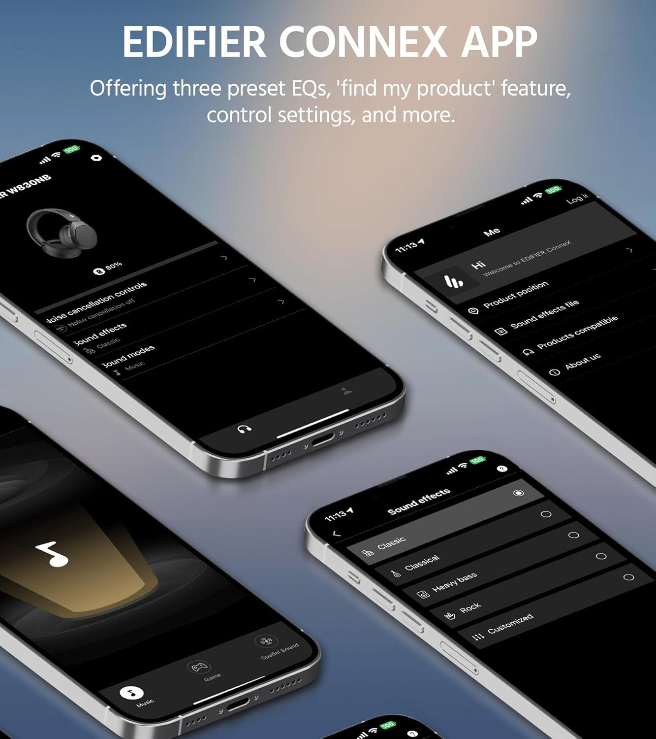 W830NB Wireless over Ear Headphones with -45 Db ANC, 94 Hours Battery, LDAC Hi-Res Sound, Spatial Audio, Quick Charge, Bluetooth V5.4 - Black