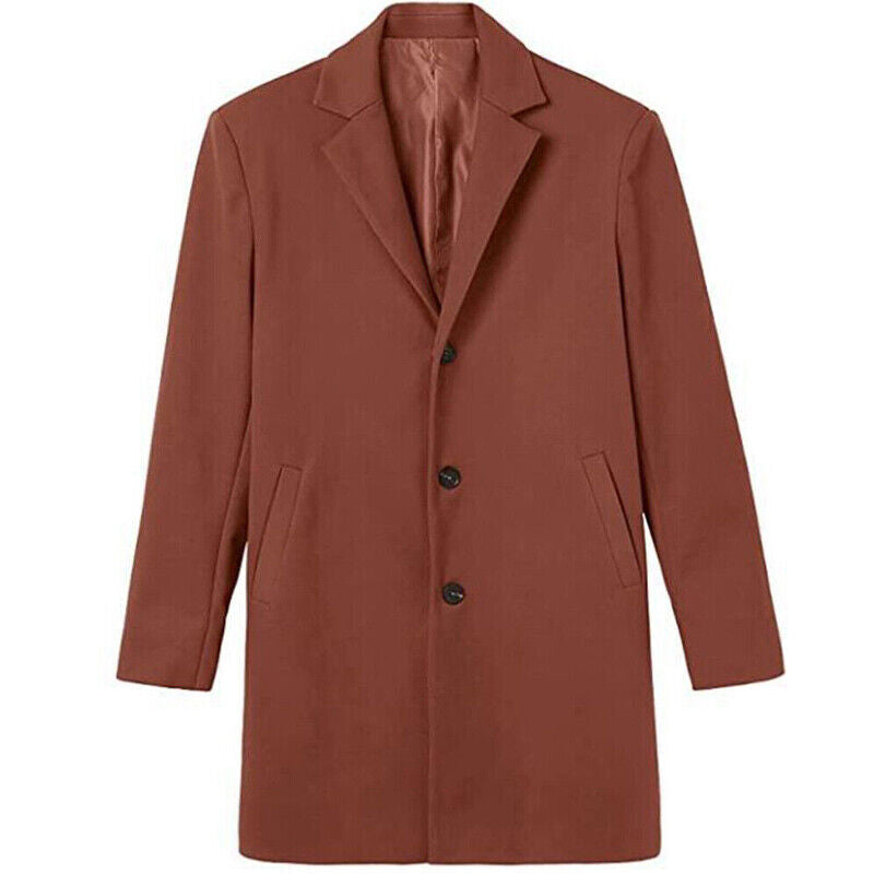 Men’s Winter Warm Trench Coat – Long Smart Formal Overcoat with Button Accents, Pockets & Lining
