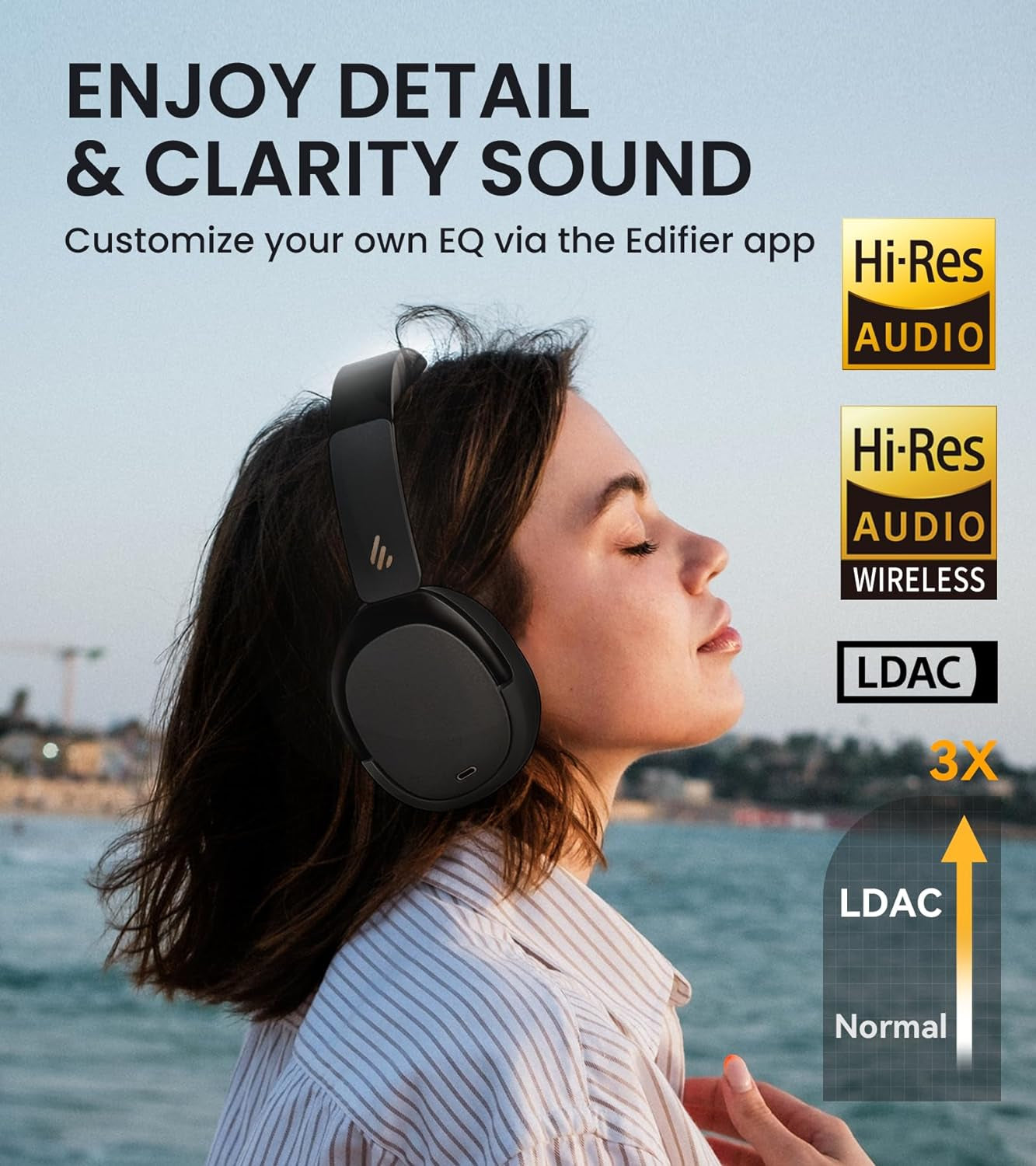 WH950NB Hybrid Active Noise Cancelling Headphones -LDAC Codec with Hi-Res Audio and Custom EQ via App after 55H Playtime with Foldable Wireless Over-Ear Bluetooth V5.3 Headphones - Black