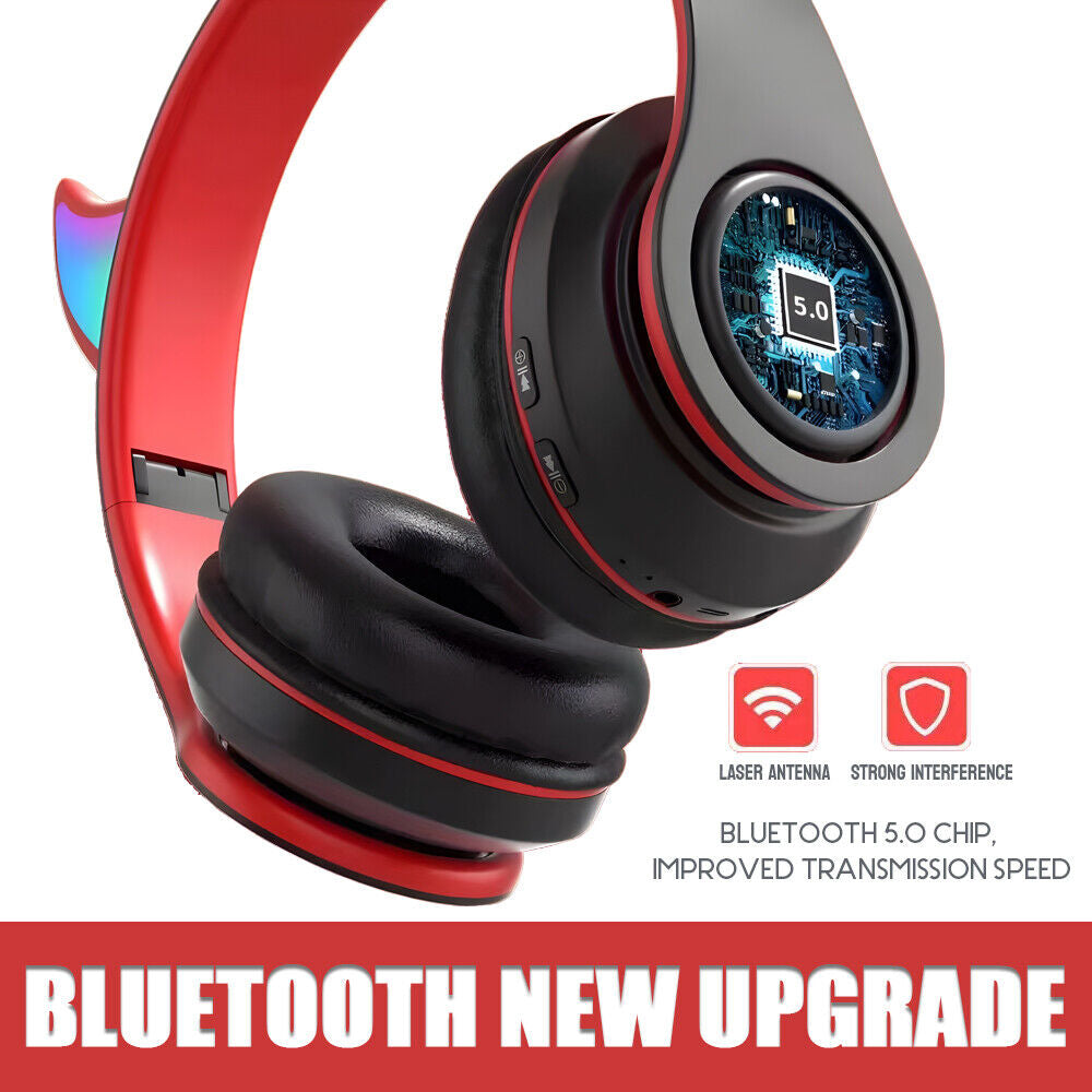 Wireless Bluetooth Headphones with LED Light for Game Sports Music Cool Design