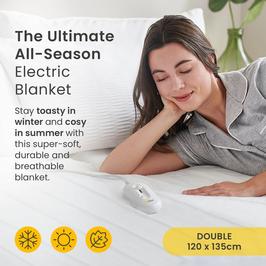 Double Electric Blanket - Premium Microfleece Soft Touch, Heated Fitted Mattress Underblanket, Cover, Bed Warmer Pad - 3 Heat Settings & Machine Washable - 120 X 135Cm