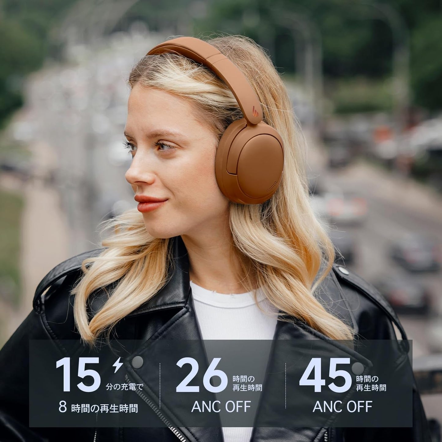 V80 Hybrid Active Noise Cancelling Headphones, True Wireless over Ear Bluetooth Headset with 45H Playtime Hi-Res Audio Fast Charging Multipoint Connection for Travel Home Office - Brown
