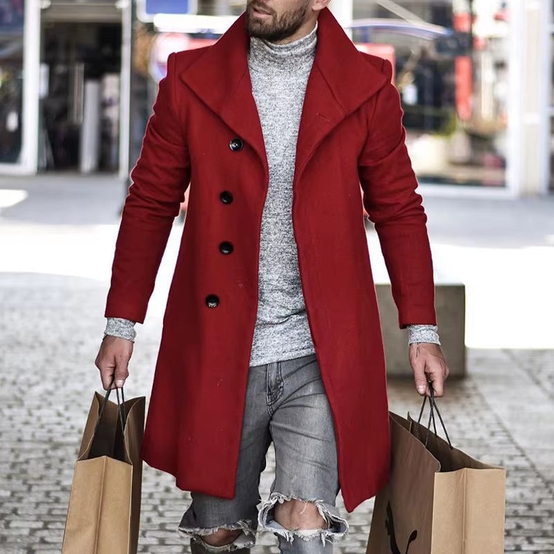 Hot Style 2022 Autumn Winter Woolen Coat Mid-Length Coat Woolen Lapel Single-Breasted Men's Clothing