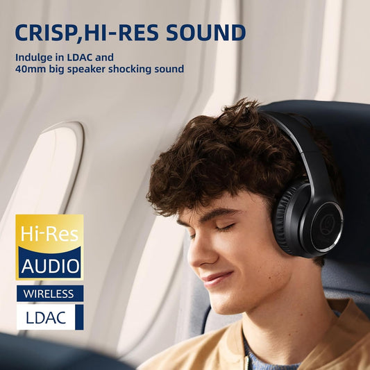 Noise Cancelling Headphones Wireless Bluethooth V5.3,Foldable over Ear Headphones with Dual 40MM Big Spearker Hifi Stereo Sound Deep Bass,60H Playtime Wireless Headset for PC Cellphone(Black)