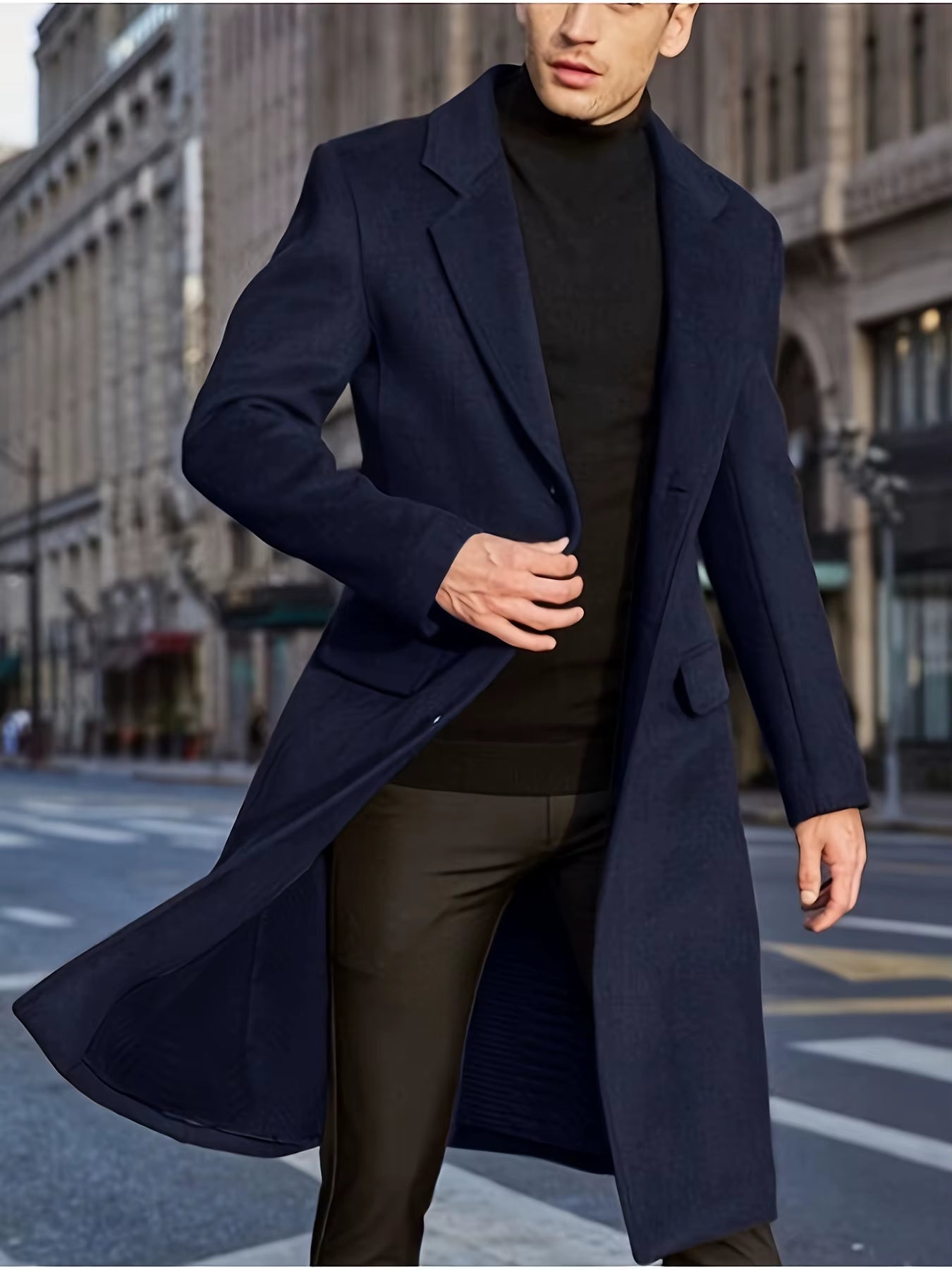 New Men's Coat British Style Long Casual Windbreaker Autumn and Winter Aura Commuter Top Coat for Men