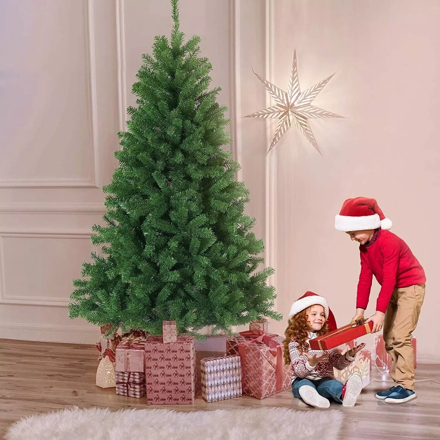 CHRISTMAS TREE with STAND BUSHY ARTIFICIAL TRADITIONAL XMAS TREE 5FT 6FT 7FT NEW