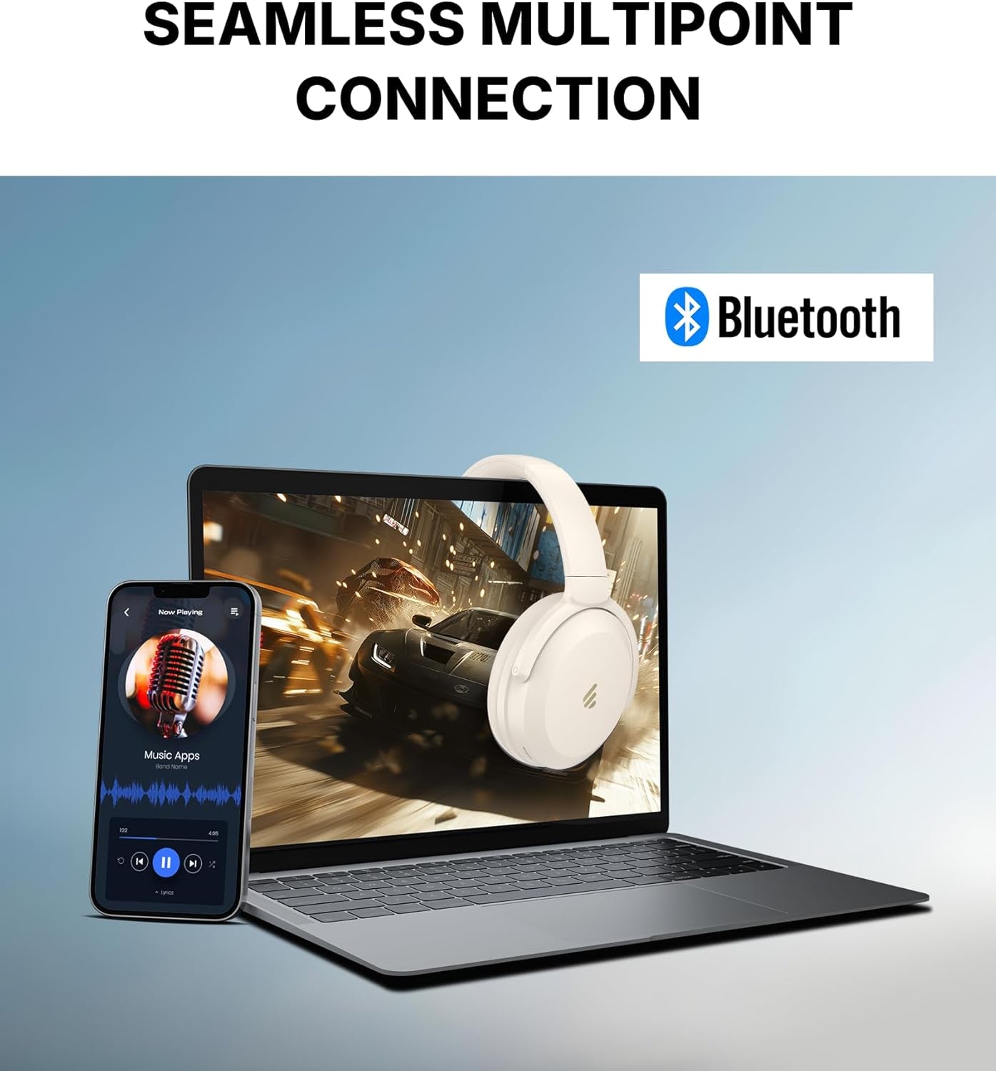 Pro Wireless Over-Ear Headphones with -43Db Active Noise Cancellation, Hi-Res Audio, AAC, Bluetooth V5.4, Multi-Point Connection, Al Clear Calls, Fast Charging, Foldable - Ivory