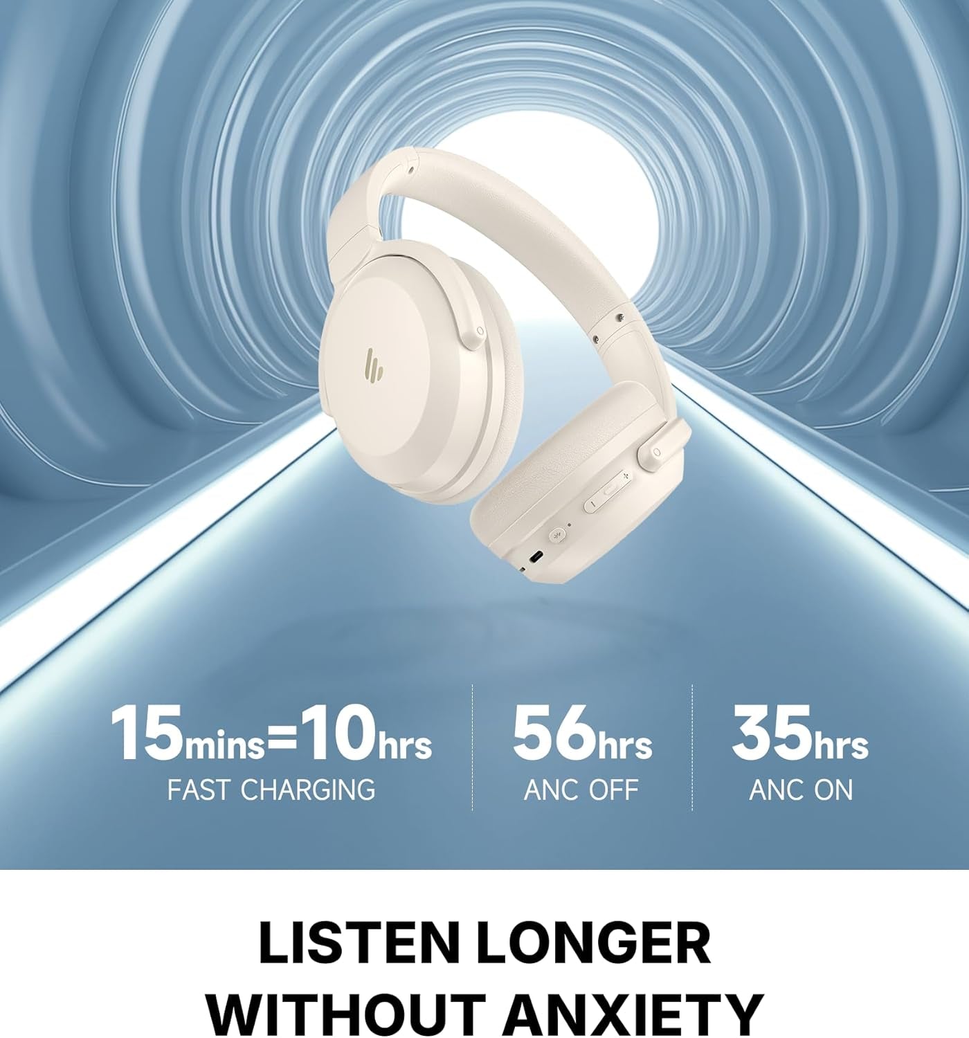 Pro Wireless Over-Ear Headphones with -43Db Active Noise Cancellation, Hi-Res Audio, AAC, Bluetooth V5.4, Multi-Point Connection, Al Clear Calls, Fast Charging, Foldable - Ivory