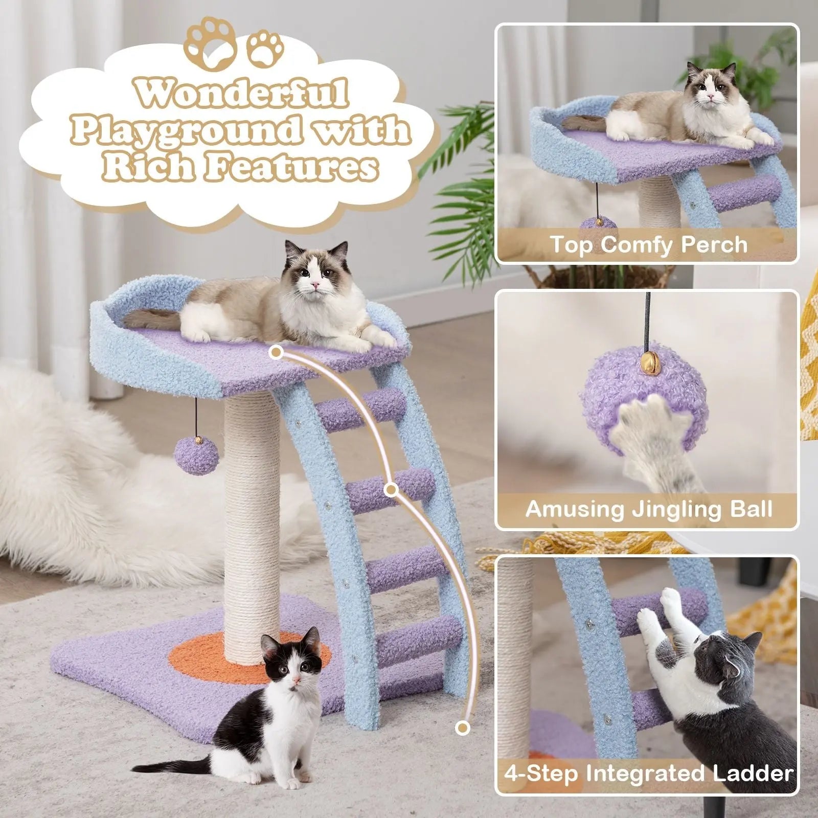 2 - Tier Modern Cat Tree Tower for Indoor Cats - DynamicDrop Hub