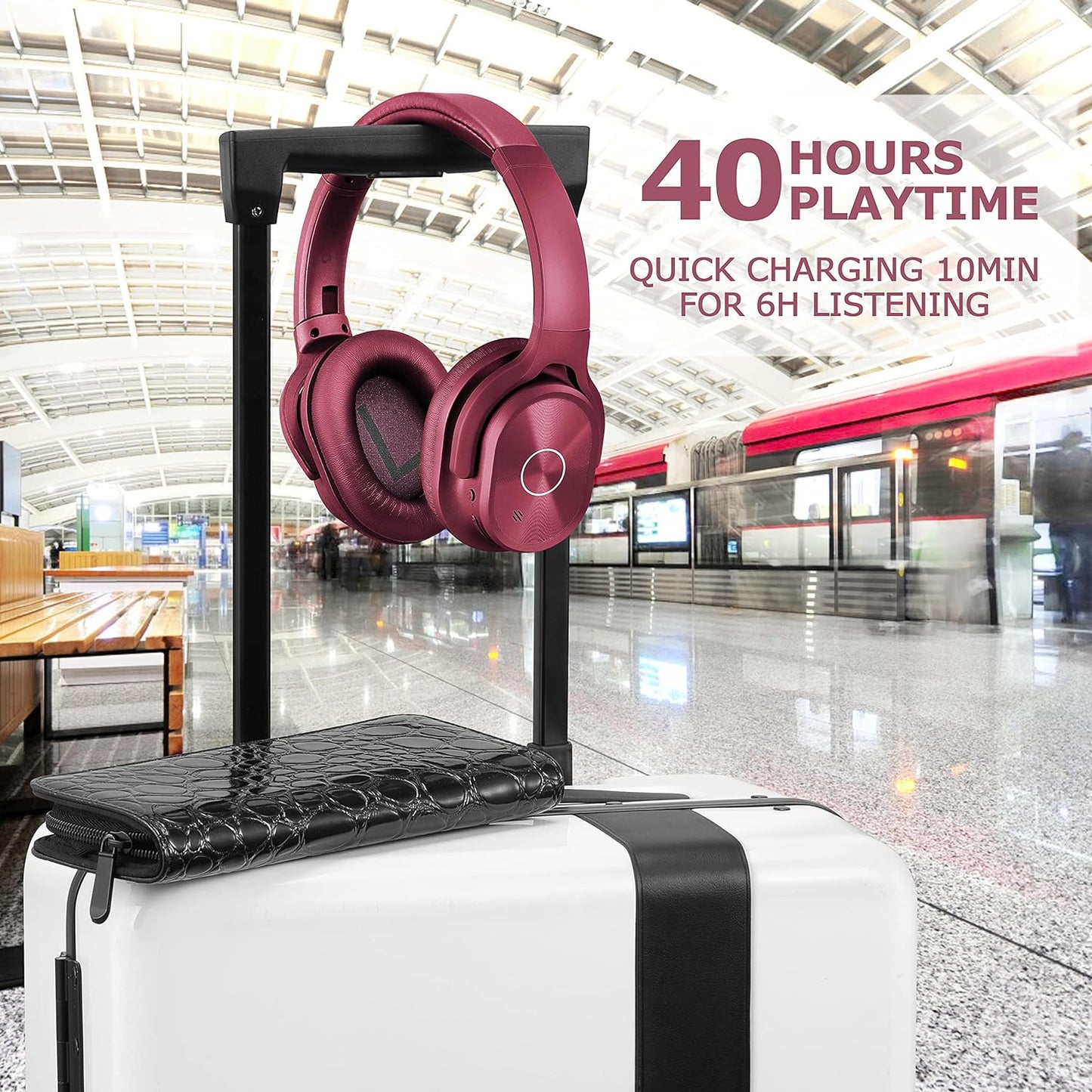 Active Noise Cancelling Headphones, 40H Playtime Wireless Bluetooth Headset with Deep Bass Hi-Fi Stereo Sound,Comfortable Earpads for Travel/Home/Office