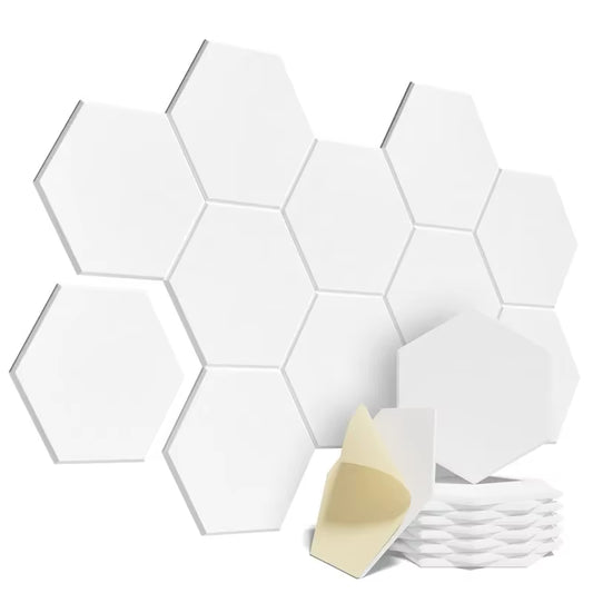 12-Pack Hexagonal Self-Adhesive Acoustic Panels - Noise-Absorbing Foam with Y-Lined Design for Echo Elimination