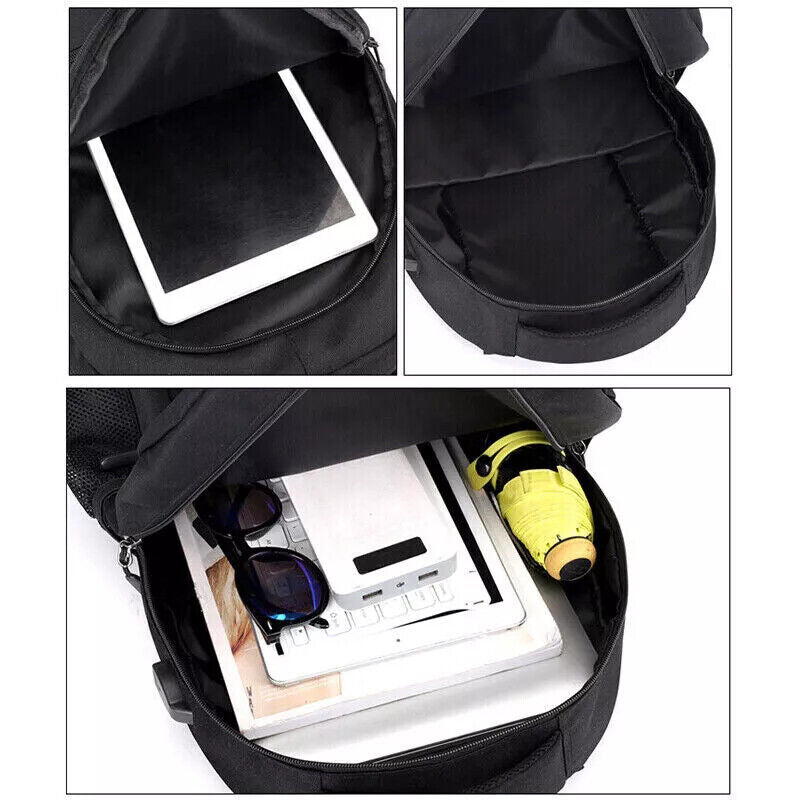 Unisex Laptop Backpack Large Leather Travel Rucksack School Bag Black