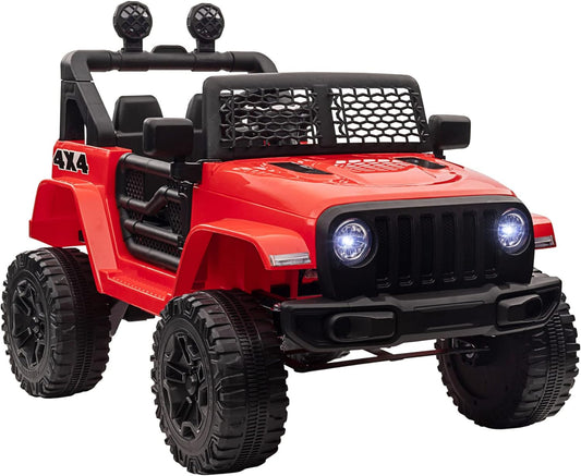 Kids Electric Ride on Car 12V off Road Toy with Parental Remote Control 2 Motors Horn Lights Suspension Wheels for 3-6 Years Old Red