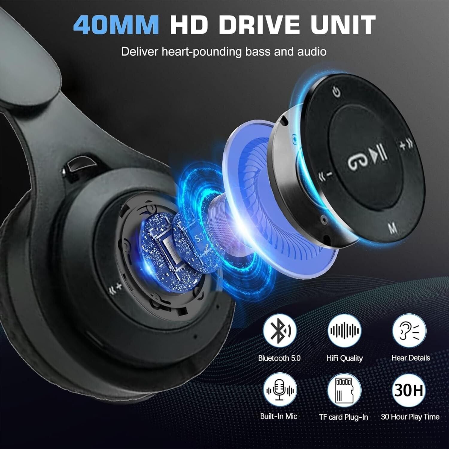 Wireless Bluetooth Headphones with Noise Cancelling Over-Ear Stereo Earphones