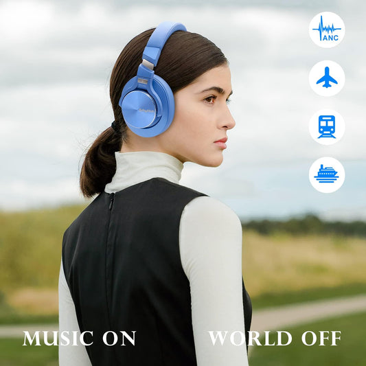 NC75 Pro Active Noise Cancelling Headphones Bluetooth 5.3,Over-Ear Headset with Build-In Microphone,Hi-Fi,40 Hours Playtime for All Bluetooth Devices (Diamond Blue)