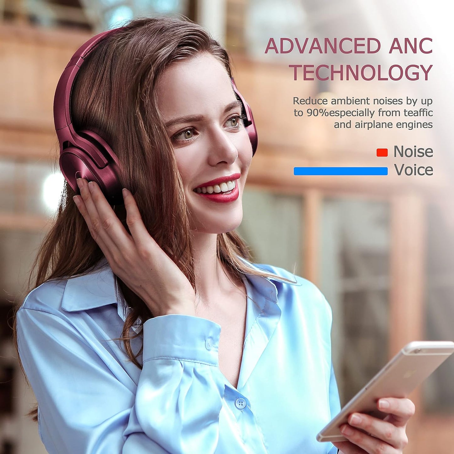 Active Noise Cancelling Headphones, 40H Playtime Wireless Bluetooth Headset with Deep Bass Hi-Fi Stereo Sound,Comfortable Earpads for Travel/Home/Office