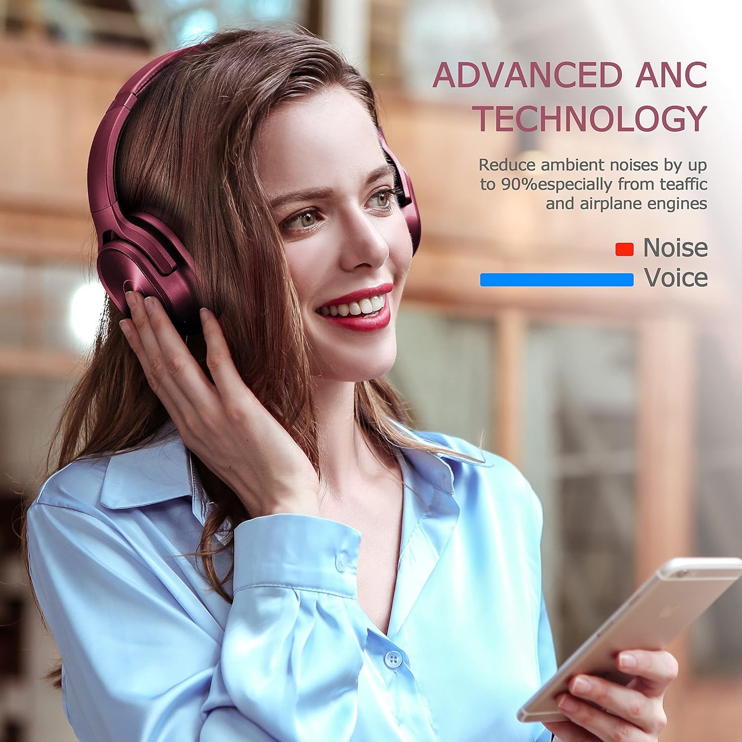 Active Noise Cancelling Headphones, 40H Playtime Wireless Bluetooth Headset with Deep Bass Hi-Fi Stereo Sound,Comfortable Earpads for Travel/Home/Office